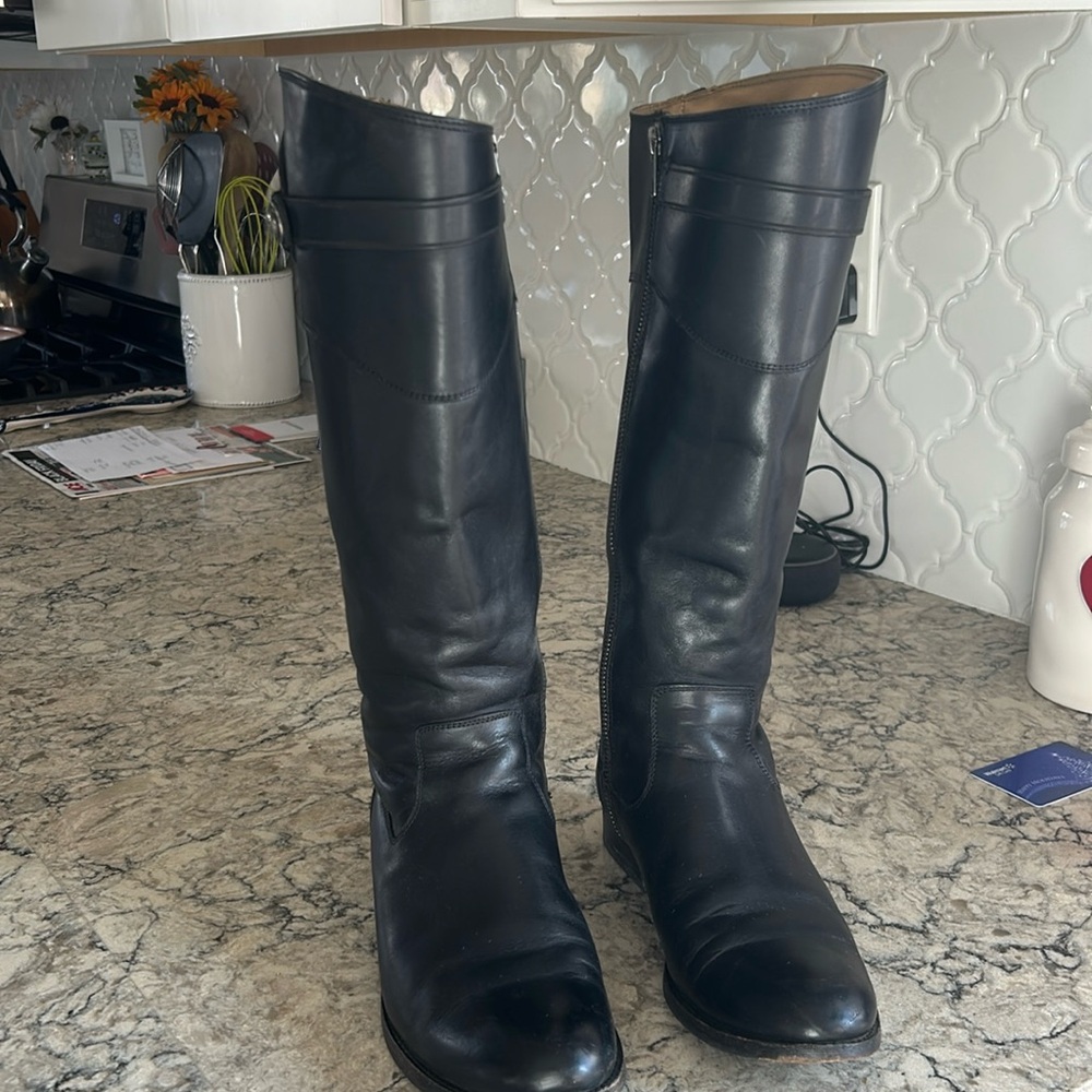 Womens black tall zip up Fry boots